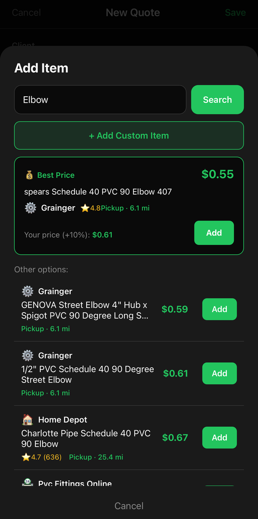 Live price lookup